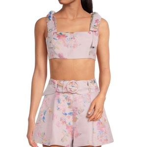 Gianni Bini x Jesse Southern Dolly Jacquard Floral Tie Strap Cropped top